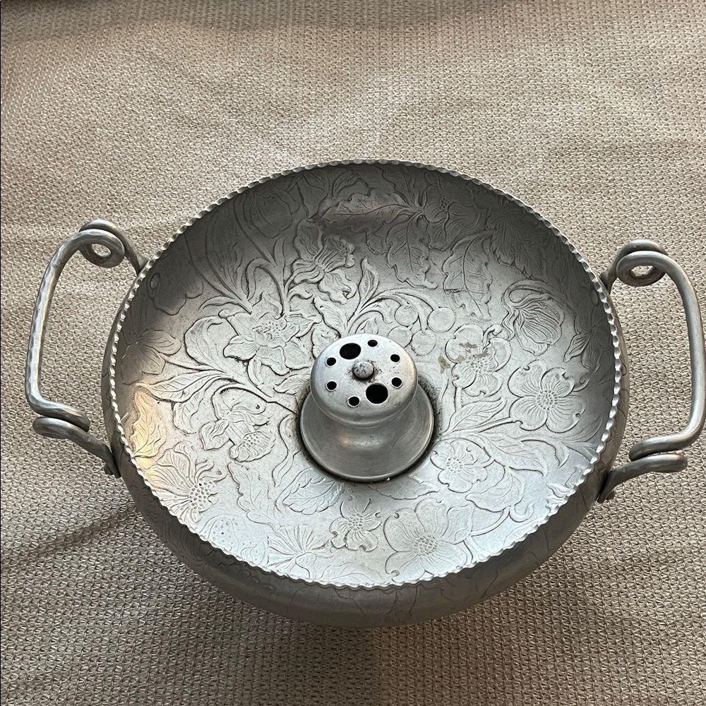 Floral Embossed Hammered Aluminum Bowl with Handles  For Nuts